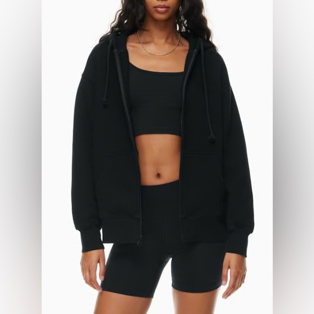 NWT Aritzia TNA Terry Fleece Boyfriend Zip Up Hoodie Sweatshirt Pockets -  Black